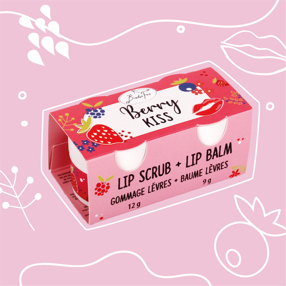 Badefee Lippenpflege Duo Berry Kiss  Peeling & Balsam mit Bienenwachs & Beerenduft, mikroplastikfrei