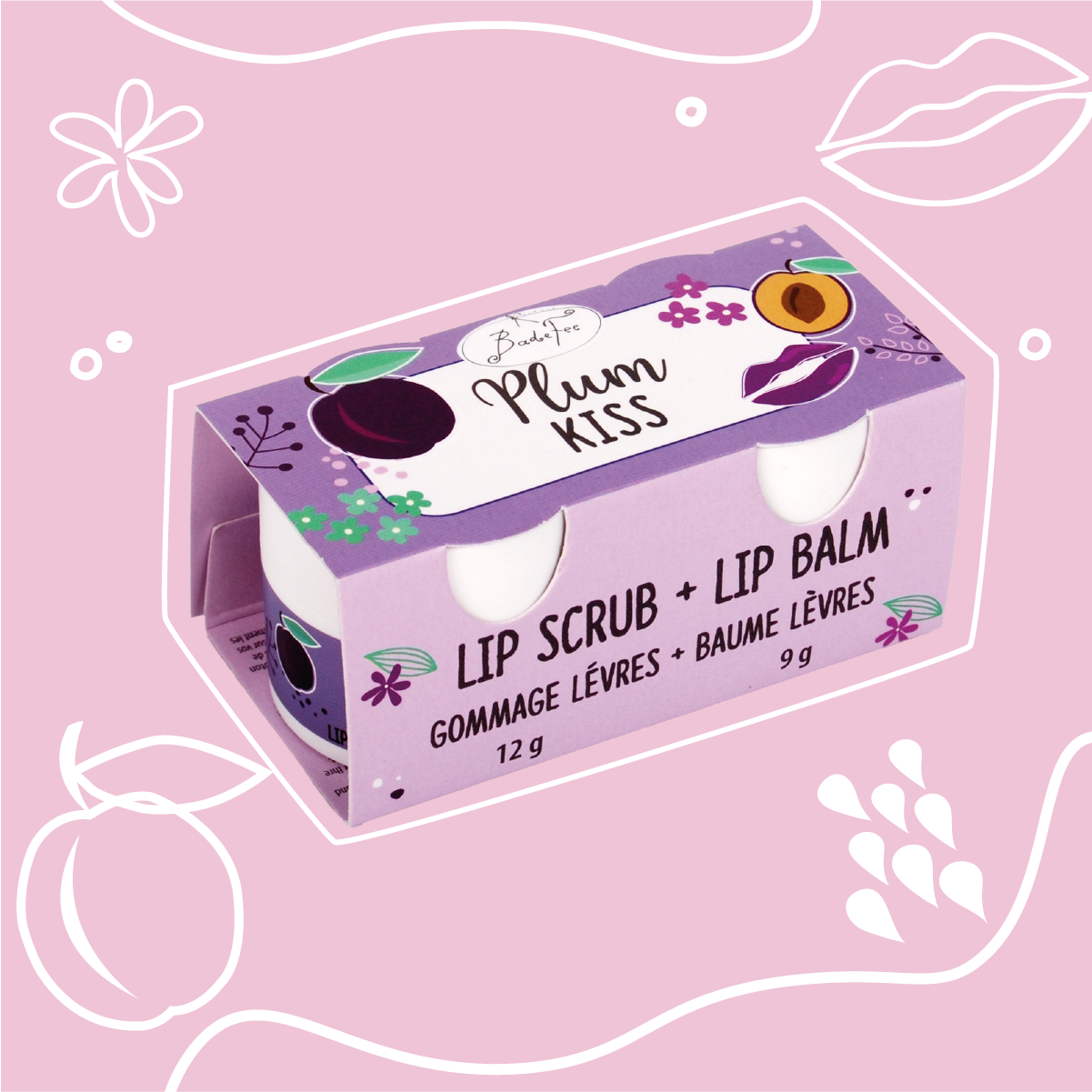 Badefee Lippenpflege Duo Plum Kiss  Peeling & Balsam mit Bienenwachs & natürlichem Duft, mikroplastikfrei