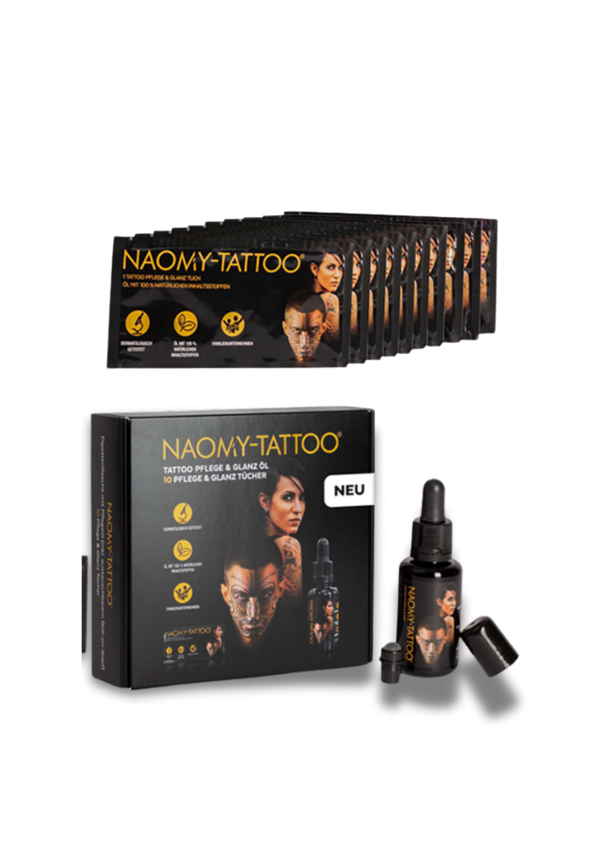 Naomy-Tattoo Öl inkl. 10 Pflegetücher